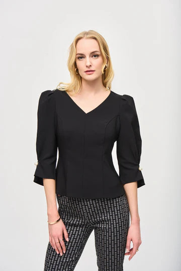 Joseph Ribkoff Luxe Twill Black Fitted Top 243172