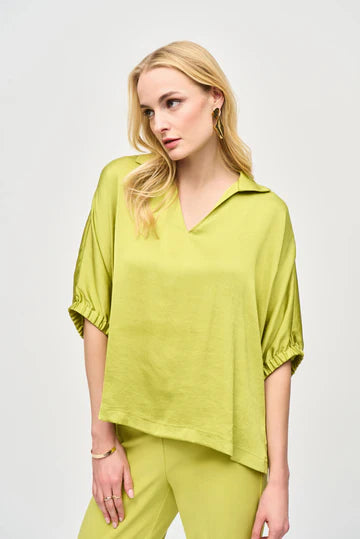 Joseph Ribkoff Wasabi V Neck Satin Blouse 243183