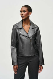 Joseph Ribkoff Metallic Faux Leather Biker Jacket 234902F24