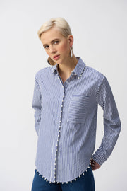 Joseph Ribkoff Striped Stretch Cotton Shirt- 2230-Midnight Blue/White 251942