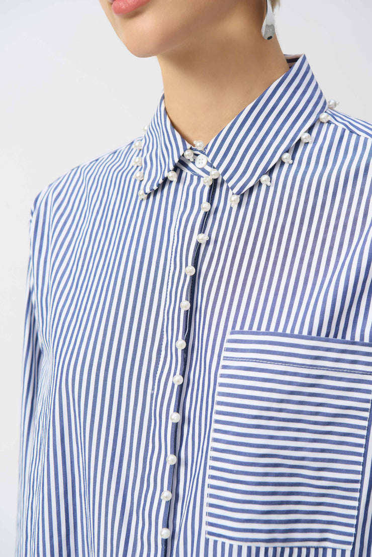 Joseph Ribkoff Striped Stretch Cotton Shirt- 2230-Midnight Blue/White 251942