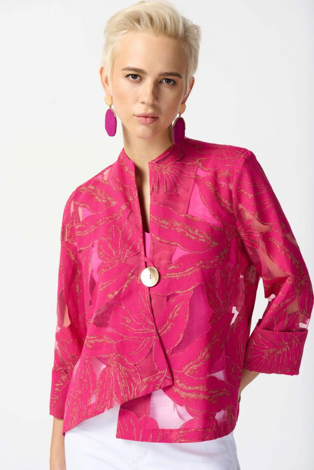 Joseph Ribkoff Pink and Gold Rose Glitter Jacket 242219