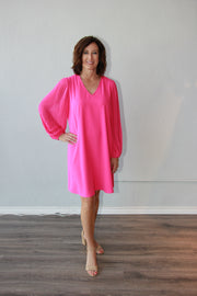 Joseph Ribkoff V Neck A Line Dress Hot Pink 242022