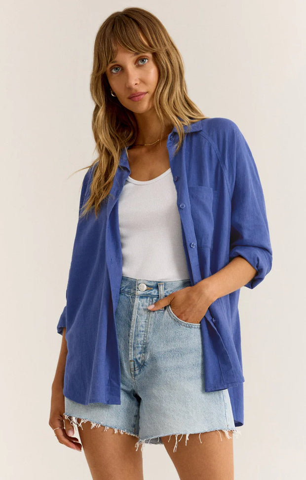 Z Supply The Perfect Linen Top Blue Wave