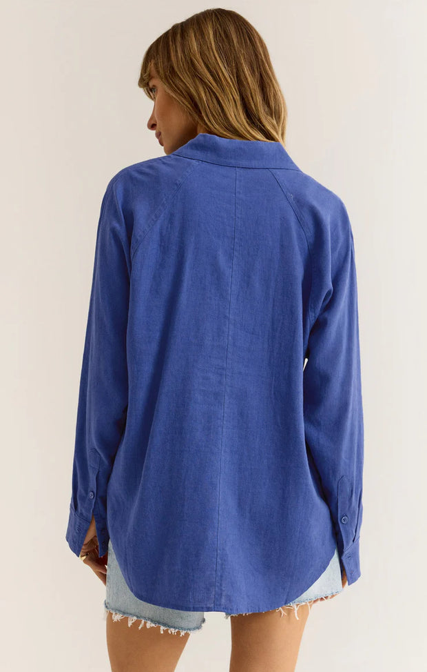 Z Supply The Perfect Linen Top Blue Wave