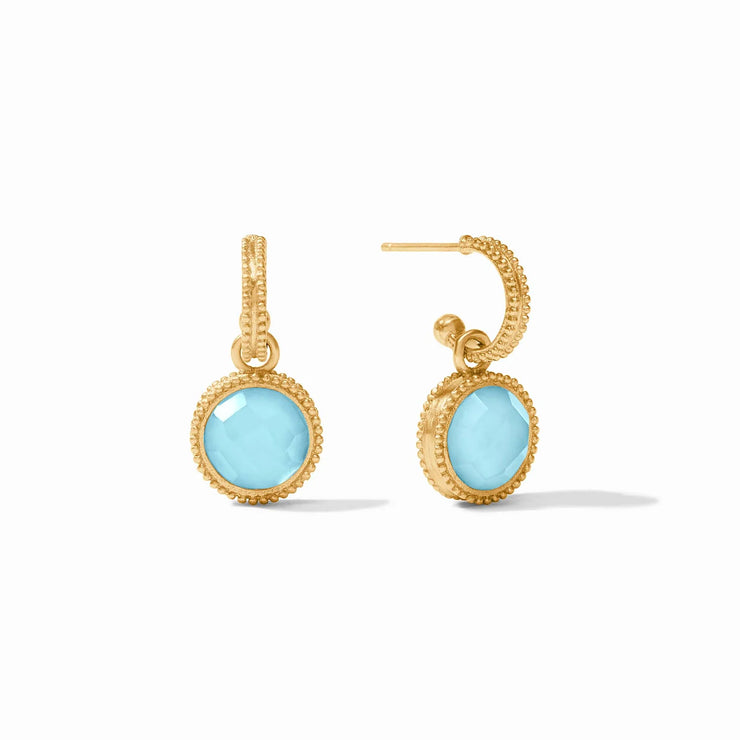 Julie Vos Fleur-de-Lis Hoop & Charm Earring Gold Iridescent Capri Blue