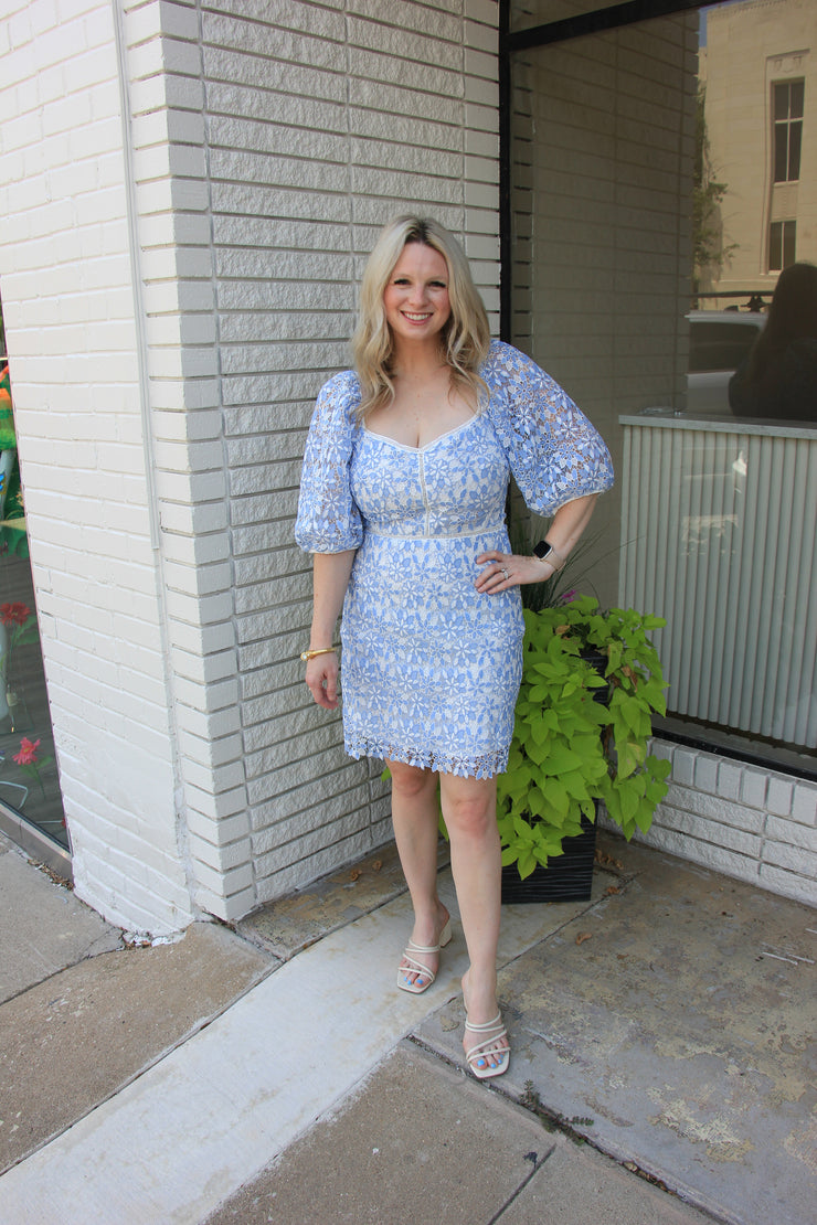 Lucy Paris Elaine Floral Blue White Dress