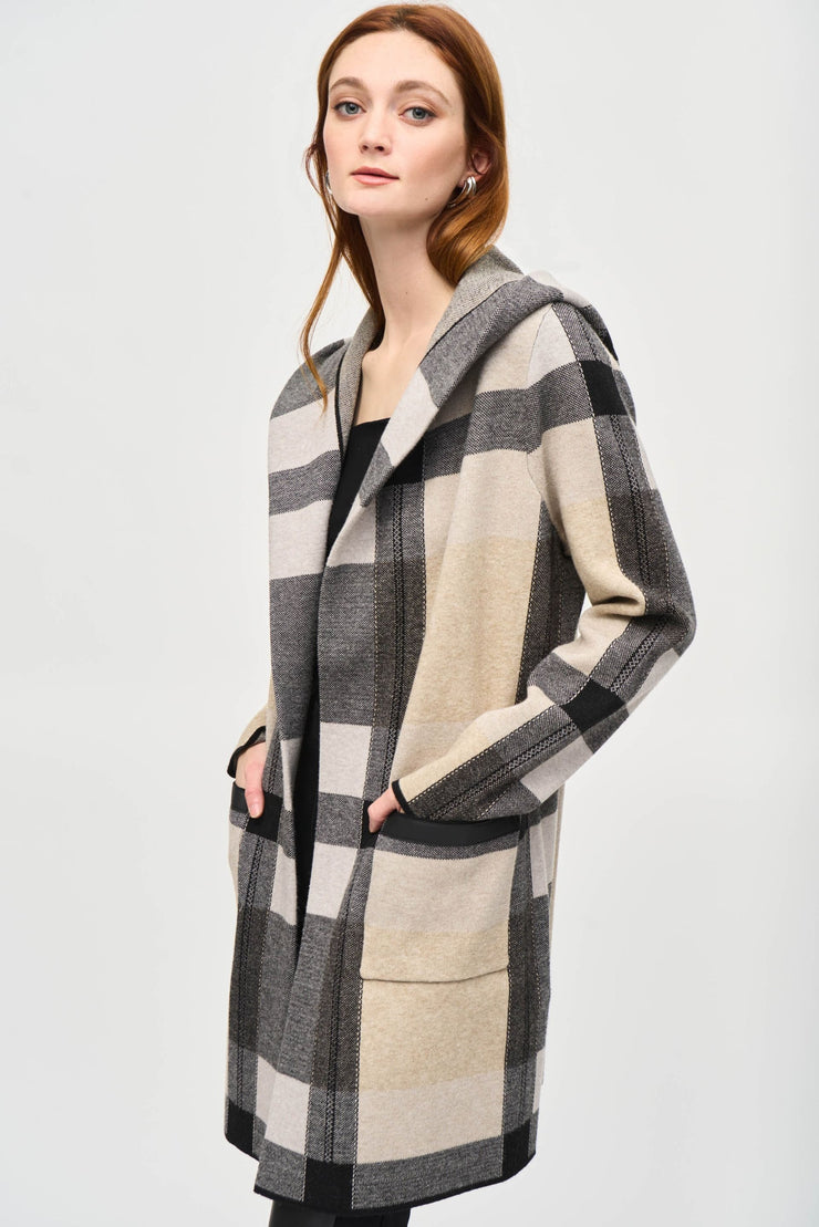 Joseph Ribkoff Oatmeal Plaid Cover Up Jacket 243925