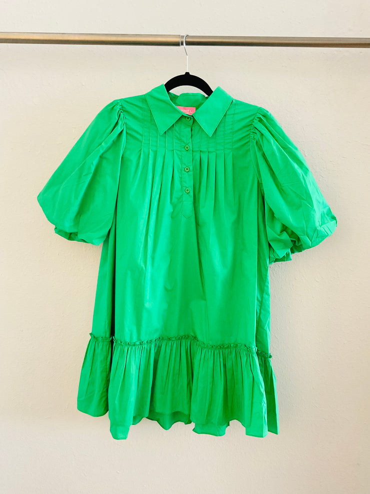 Sincerely Ours Kelly Green Poplin Mini Dress