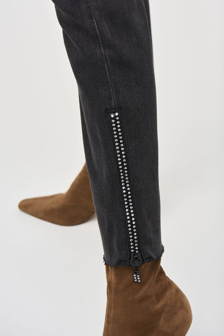 Joseph Ribkoff Black Rhinestone Ankle Jean 243914