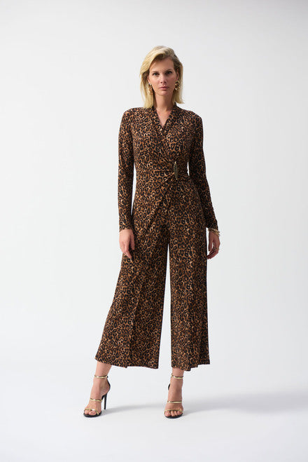 Joseph Ribkoff Leopard Jumpsuit Gold Waist Accent 244255