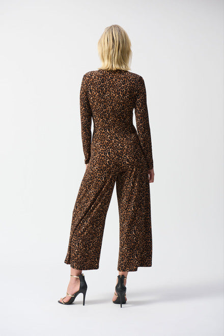 Joseph Ribkoff Leopard Jumpsuit Gold Waist Accent 244255