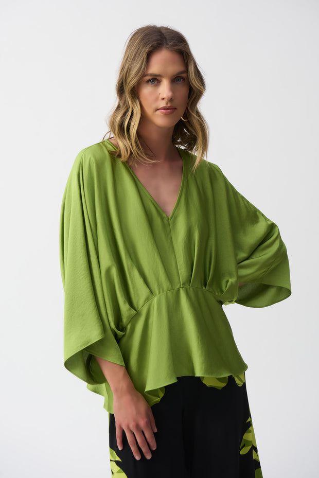 Joseph Ribkoff Hammered Satin Peplum Top-251037-Greenery