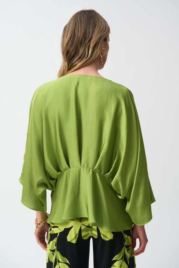 Joseph Ribkoff Hammered Satin Peplum Top-251037-Greenery