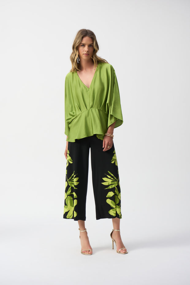 Joseph Ribkoff Hammered Satin Peplum Top-251037-Greenery