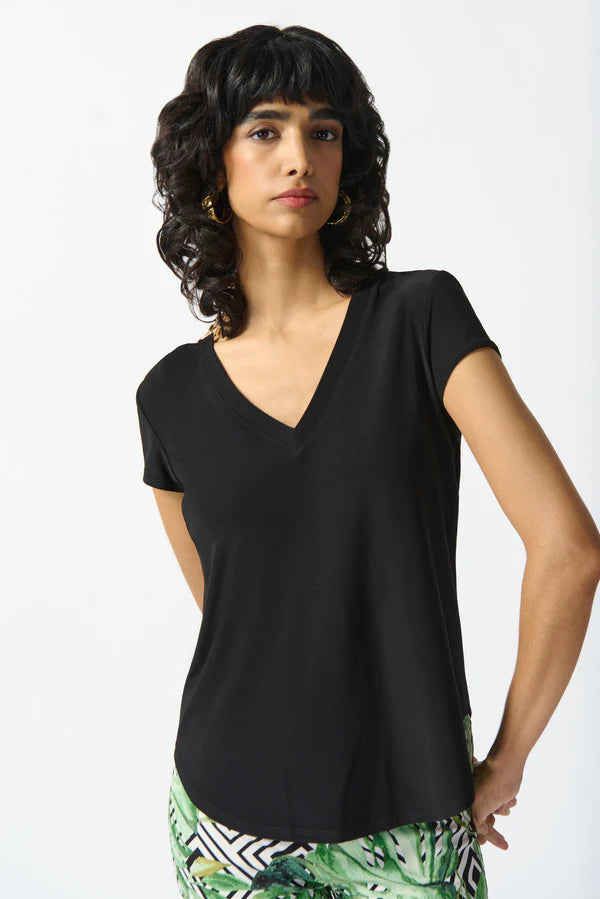 Joseph Ribkoff Black Short Sleeve Gold Shoulder 242217