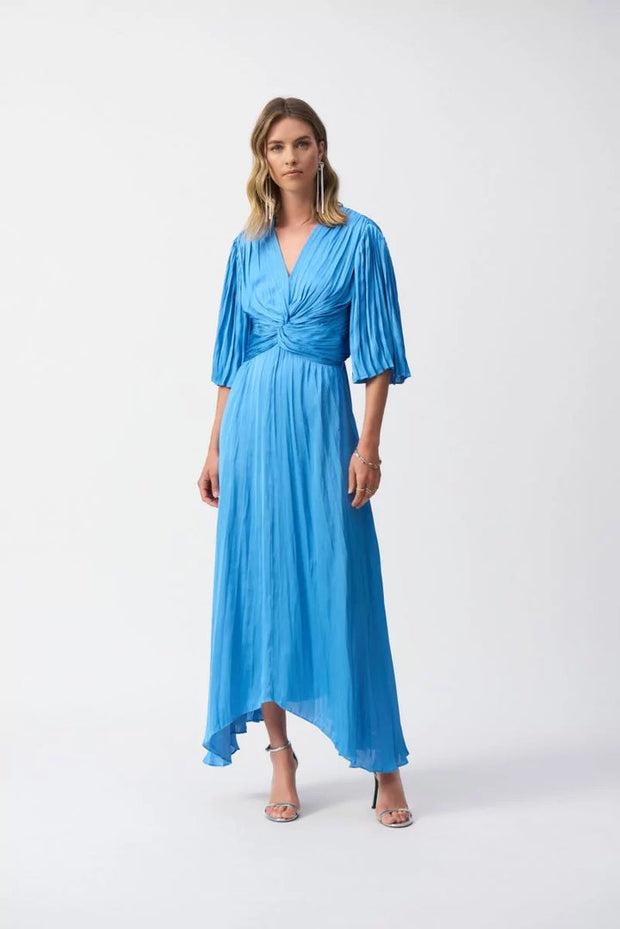 Pleaded Satin Midi Dress- Coastal Blue—251903