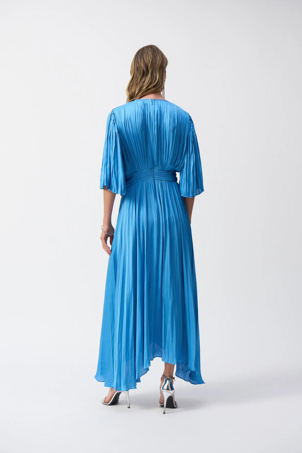 Pleaded Satin Midi Dress- Coastal Blue—251903