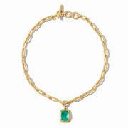 Julie Vos Cheval Paperclip Statement Necklace Gold Emerald