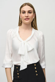 Joseph Ribkoff White Bow-tie Blouse 244077