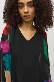 Joseph Ribkoff Watercolor Sleeve Black Blouse 244174