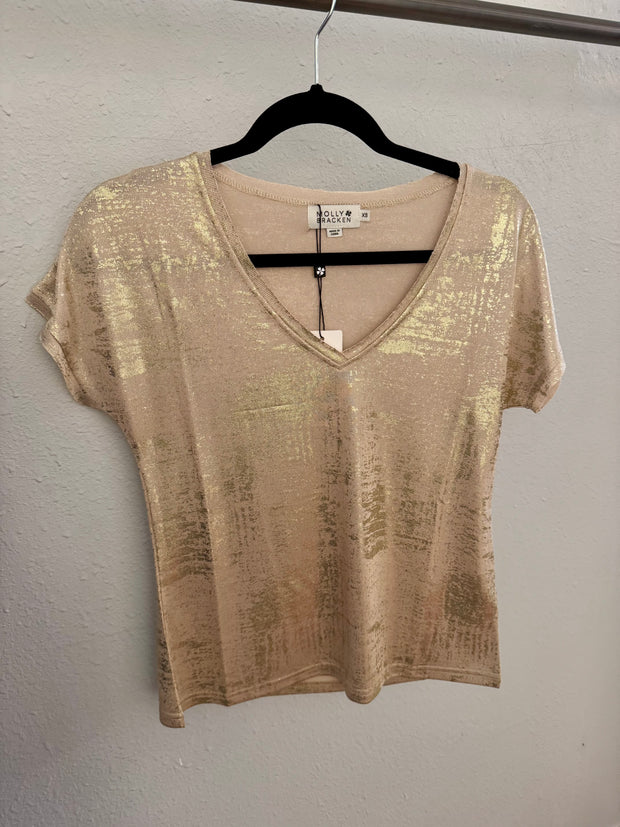 Molly  Bracken -Ladies Knitted Tee—Golden Beige