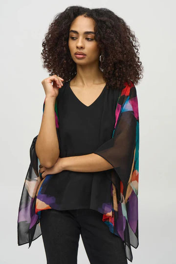 Joseph Ribkoff Watercolor Sleeve Black Blouse 244174