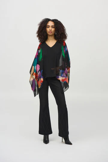 Joseph Ribkoff Watercolor Sleeve Black Blouse 244174