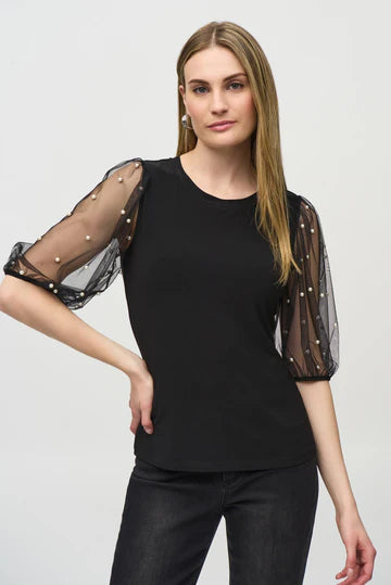 Joseph Ribkoff Mesh Pearl Sleeve Top 244189