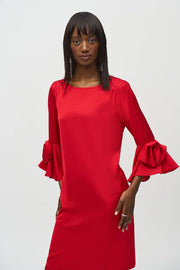 Joseph Ribkoff Red Bow Sleeve Satin Dress 244235