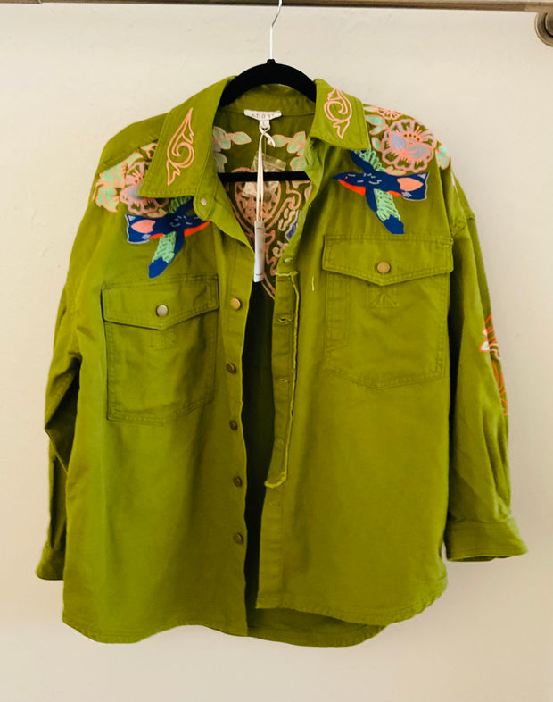 Ciello Temb-Green Denim Embroidered Jacket