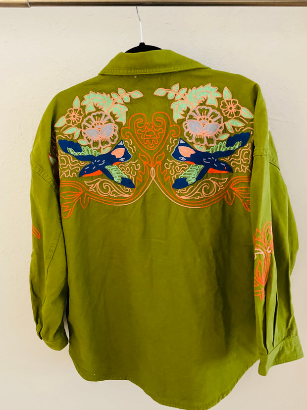 Ciello Temb-Green Denim Embroidered Jacket