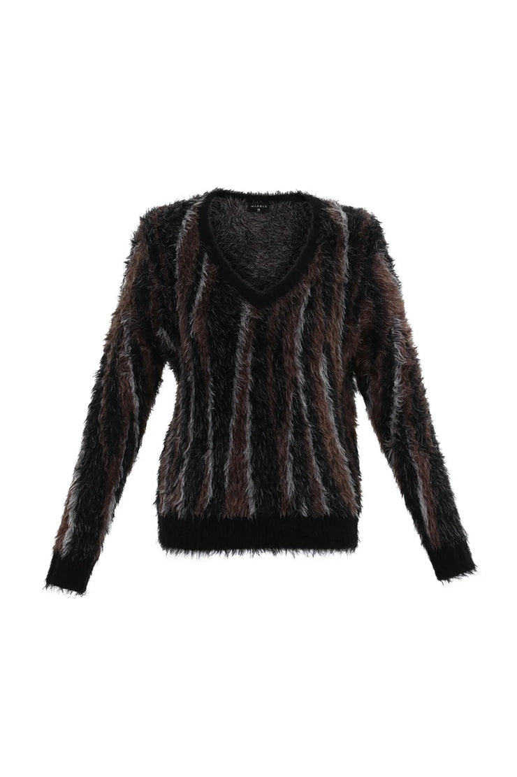 Marble 7543 Black Brown White Fuzzy Sweater