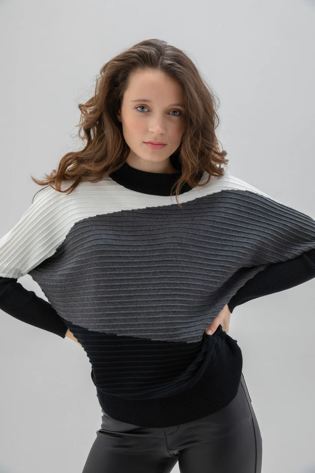 Marble 7567 Black Grey White Block Sweater