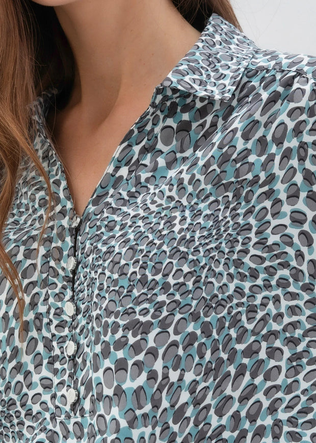 Marble 7691 Blue and Grey Patterned Blouse