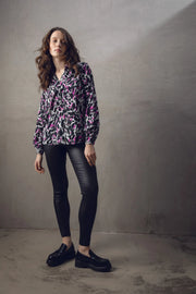 Marble 7692 Pink and Black Patterned Blouse