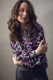 Marble 7692 Pink and Black Patterned Blouse