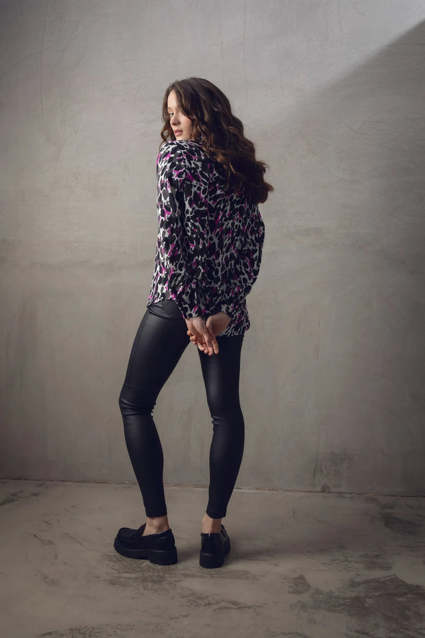 Marble 7692 Pink and Black Patterned Blouse