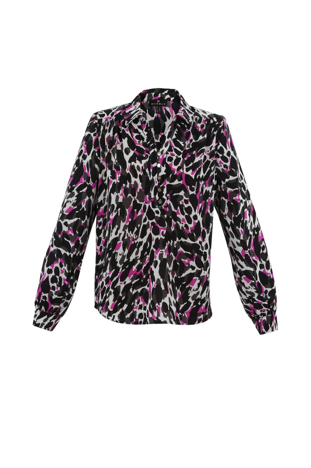 Marble 7692 Pink and Black Patterned Blouse