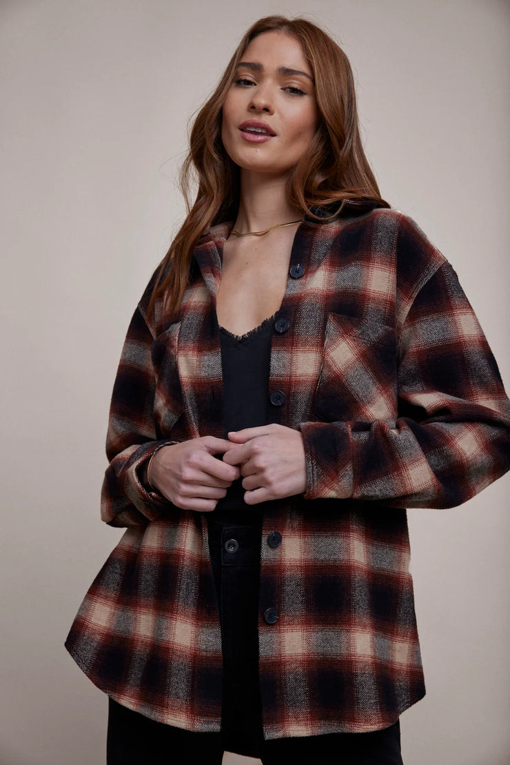 Bella Dahl Heritage Plaid Shacket Brown/Black/Red