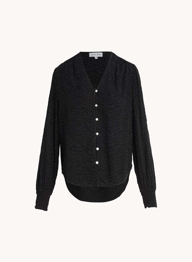 Bella Dahl Smocked Cuff Textured Button Down Black