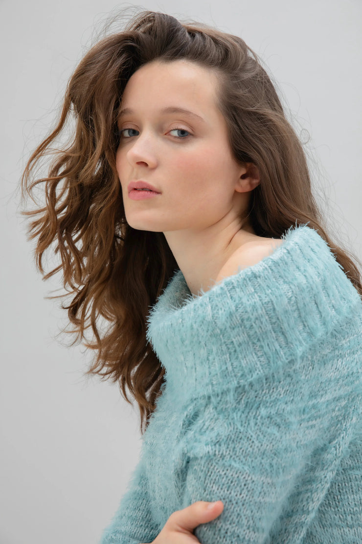 Marble 7544 Teal Fuzzy Turtleneck Sweater