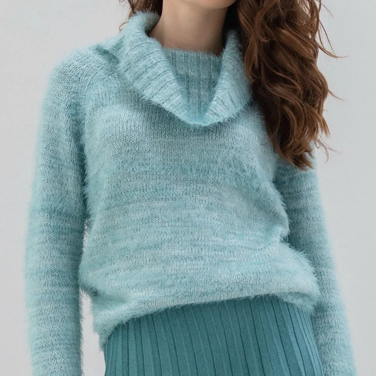 Marble 7544 Teal Fuzzy Turtleneck Sweater