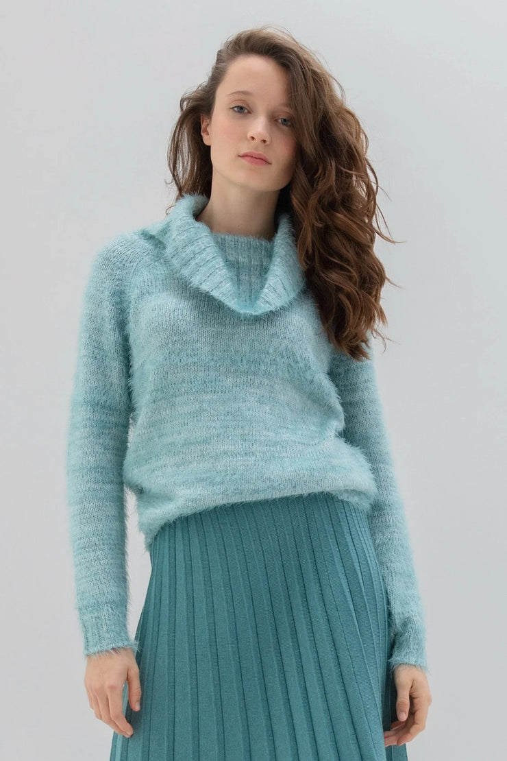 Marble 7544 Teal Fuzzy Turtleneck Sweater