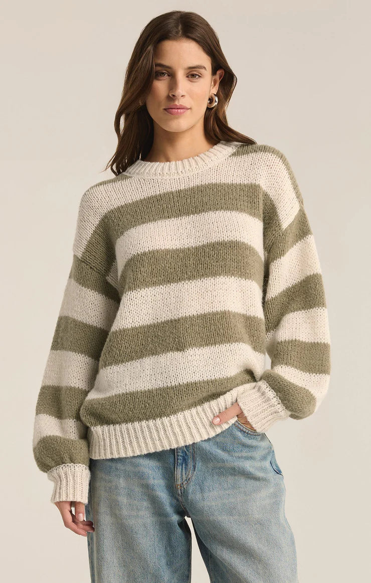 Z Supply Anders Striped Green Knit Sweater