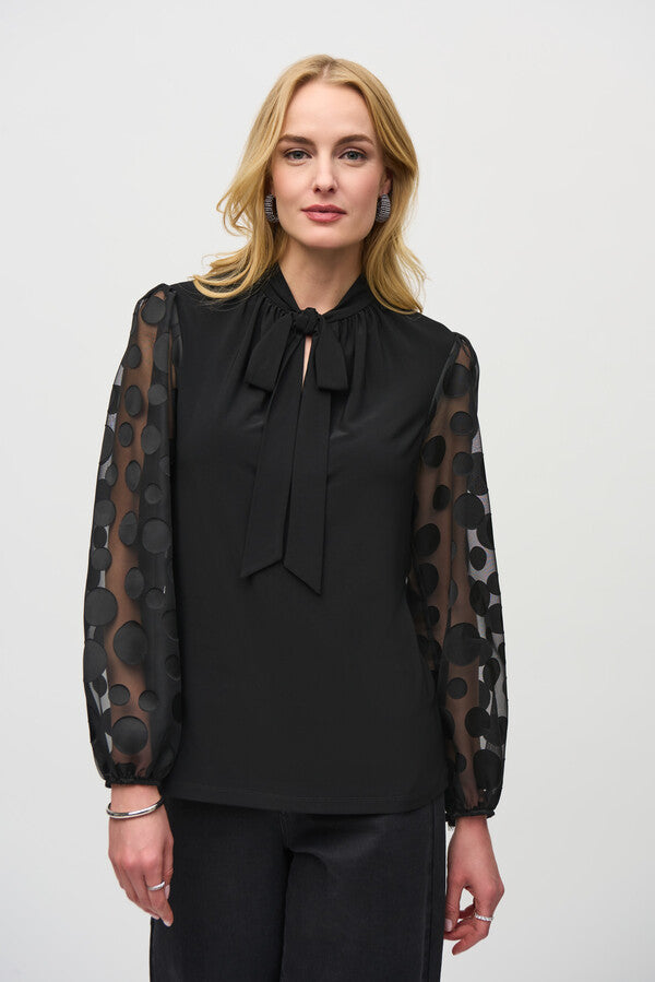 Joseph Ribkoff Black Polka Dot Sleeve Top 244019