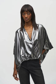 Joseph Ribkoff Silver Plunge Blouse 244232