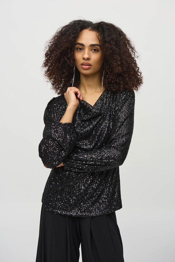 Joseph Ribkoff Black Sequin Blouse 244917