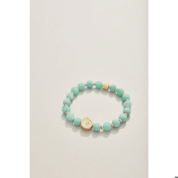 Spartina Beachy Stretch Bracelet 8mm Matte Amazonite/Moon Shell 409720