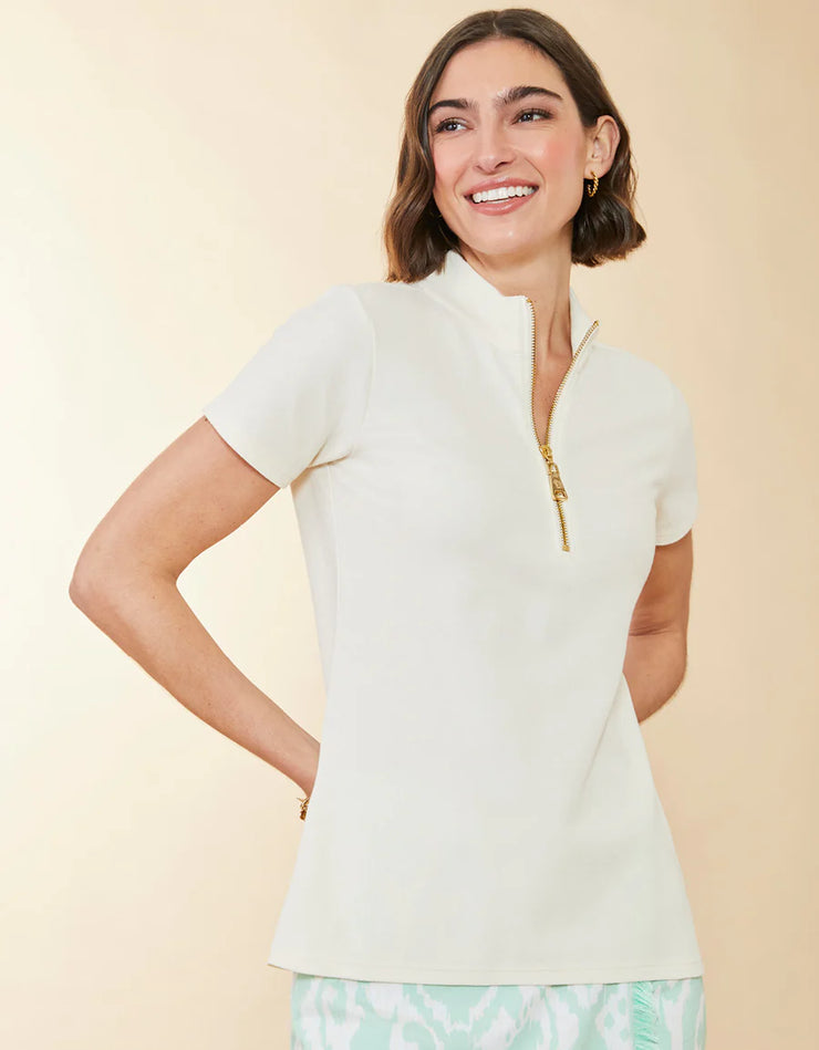 Spartina Short Sleeve Serena Half-Zip Top Buttercream